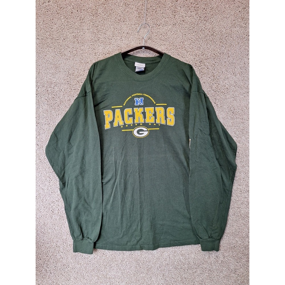 Green Bay Packers Shirt Mens XL Green Raglan Sleeve NFL Team Apparel Football